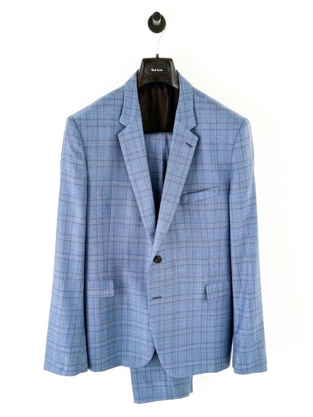 NEW Paul Smith Kensington Fit Wool Glen Plaid Suit Light Blue Purple Men's 44R